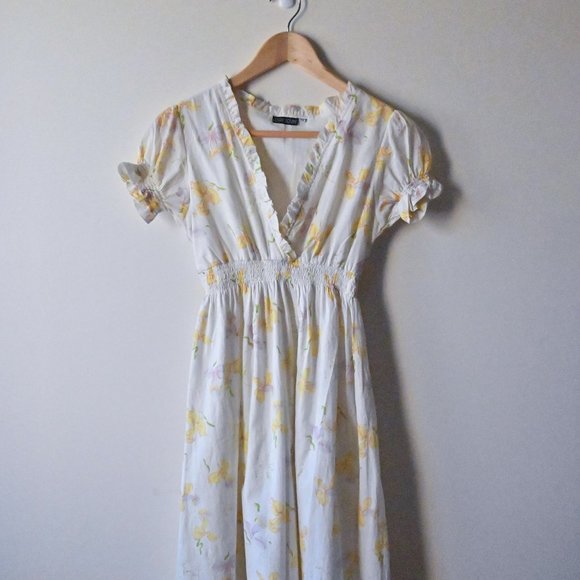 Leluxe Heirloom 1930's Vintage Smocked Daffodil Print Voile Dress XS - Picture 2 of 4